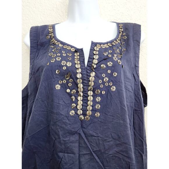 St John's Bay Navy Blue Sleeveless V Neck Decorative Metal Bead Top 3X Plus Soft - Picture 2 of 5